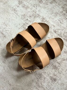 Soda Women's Nude Twin-Strap Ankle-Buckle Slide Sandals